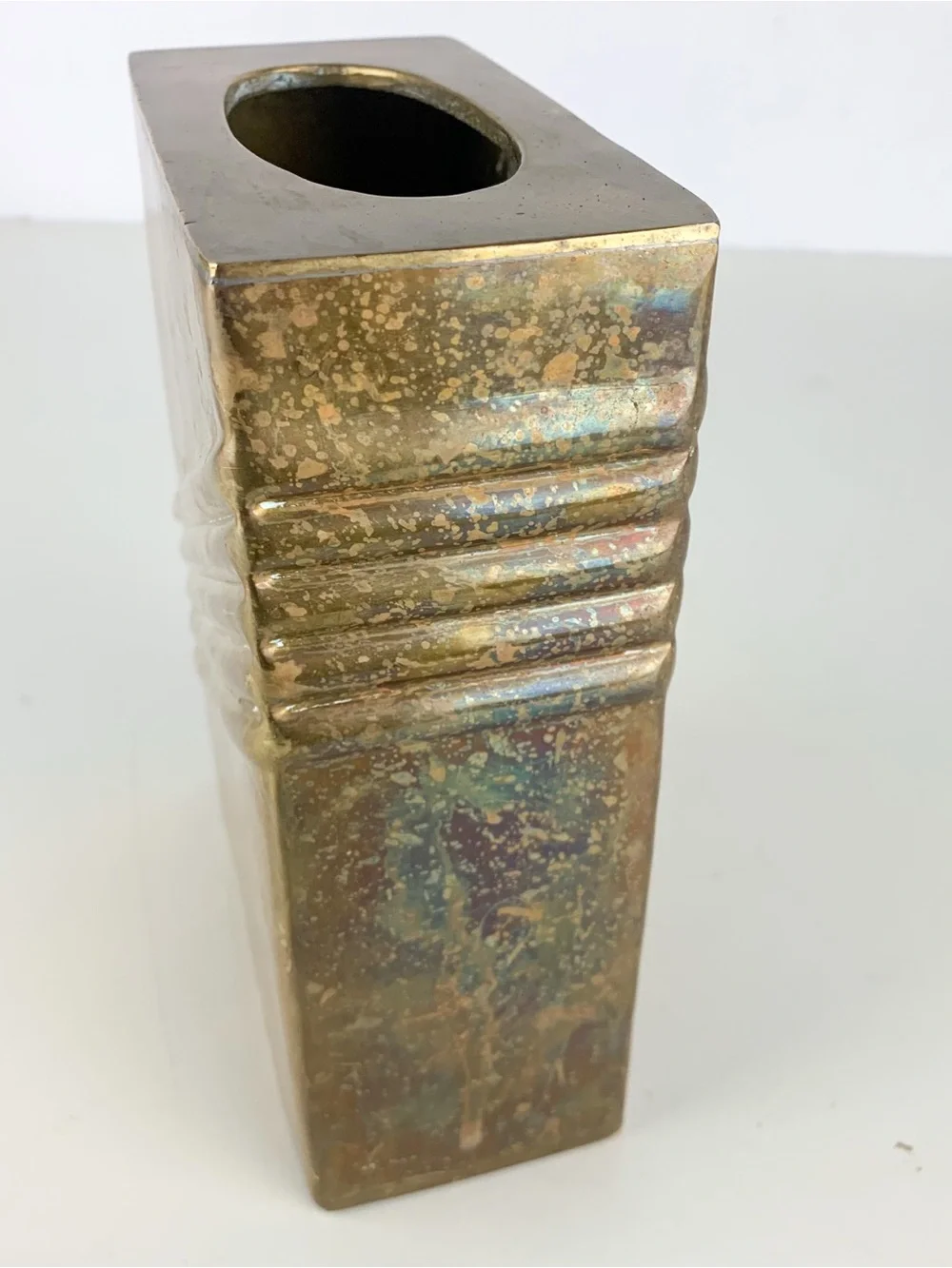 Vintage 80s Art Deco Revival Brass Rectangular Vase Napkin Tissue Holder Retro